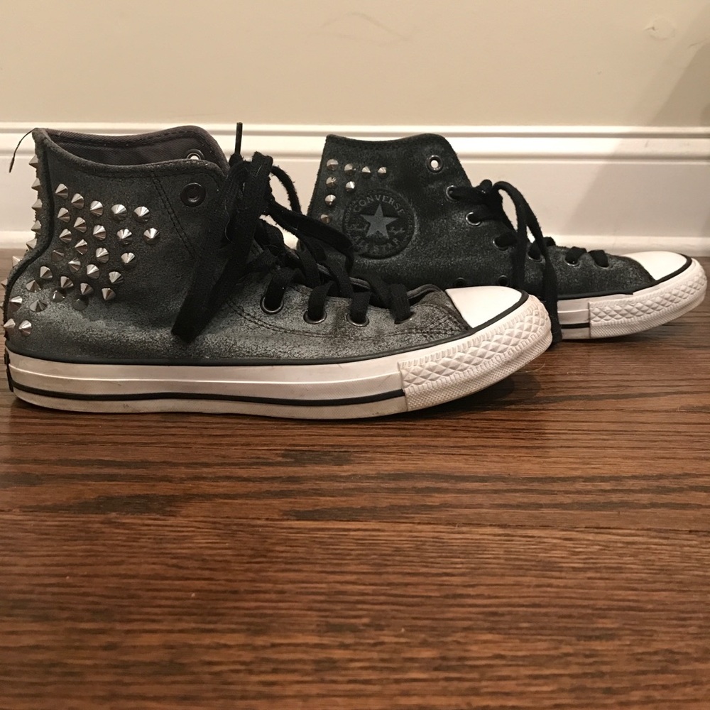 Grey studded high top converse